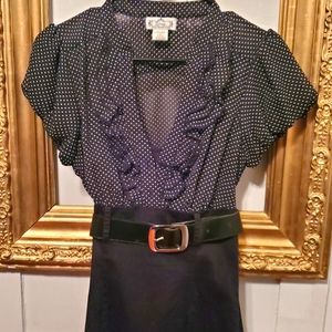 Black and White Polka-dot Midi Dress